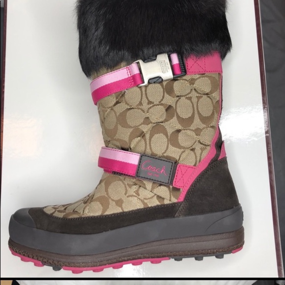 Coach monogram fur winter boots